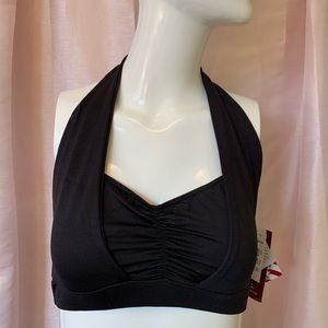 PVT Listing - MOTIONWEAR Ladies Pinch Front Overlay Halter Bra Top BLACK SMXL